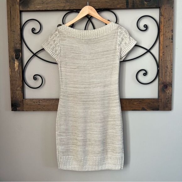HeartSoul Y2K Knitted Crocheted Cap Sleeve Sand Color Button Sweater Dress SZ S - Picture 3 of 13